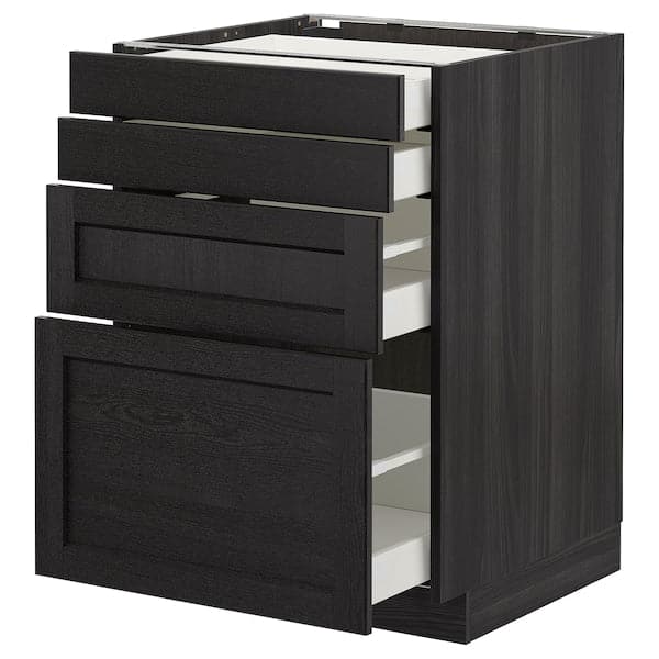 Ikea METOD - Base cab 4 frnts/4 drawers, black/Lerhyttan black stained, 60x60 cm