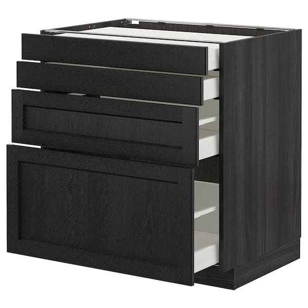 Ikea METOD - Base cab 4 frnts/4 drawers, black/Lerhyttan black stained, 80x60 cm