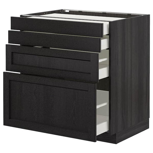 METOD - Base cab 4 frnts/4 drawers, black/Lerhyttan black stained, 80x60 cm