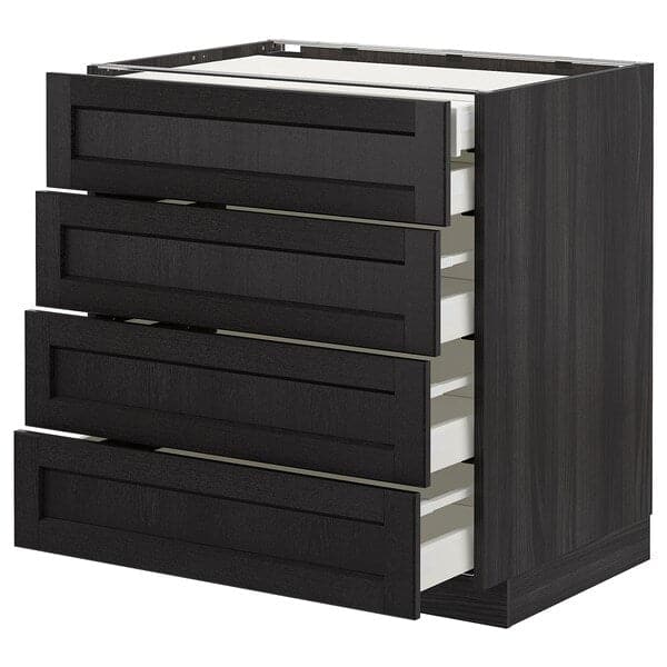 METOD - Base cb 4 frnts/2 low/3 md drwrs, black/Lerhyttan black stained, 80x60 cm