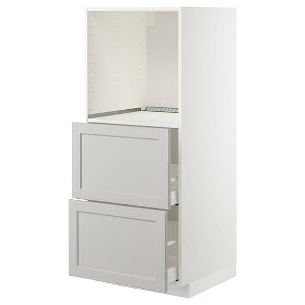 METOD - High cabinet w 2 drawers for oven, white/Lerhyttan light grey, 60x60x140 cm - best price from Maltashopper.com 89274628
