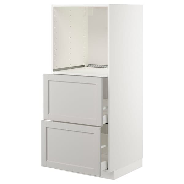 Ikea METOD - High cabinet w 2 drawers for oven, white/Lerhyttan light grey, 60x60x140 cm