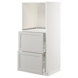 METOD high cabinet w 2 drawers for oven, white/Lerhyttan light grey, 60x60x140 cm