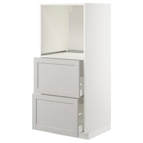 METOD - High cabinet w 2 drawers for oven, white/Lerhyttan light grey, 60x60x140 cm