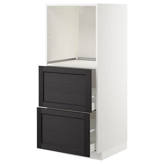 Ikea METOD - High cabinet w 2 drawers for oven, white/Lerhyttan black stained, 60x60x140 cm