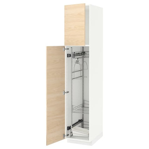METOD - High cabinet with cleaning interior, white/Askersund light ash effect, 40x60x200 cm
