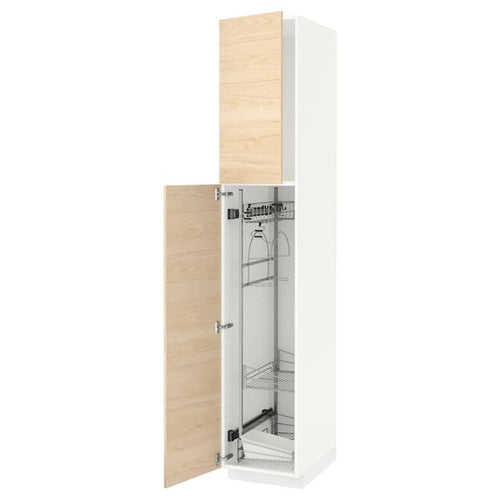 METOD - High cabinet with cleaning interior, white/Askersund light ash effect, 40x60x220 cm