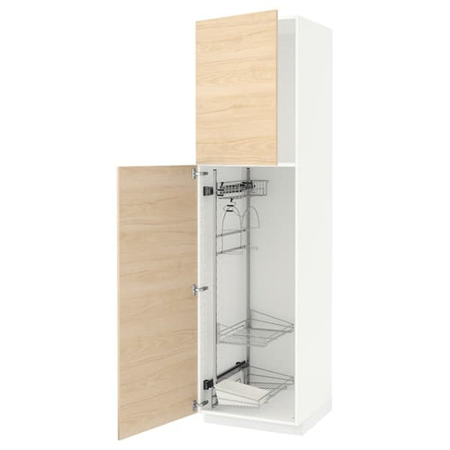 METOD - High cabinet with cleaning interior, white/Askersund light ash effect, 60x60x220 cm