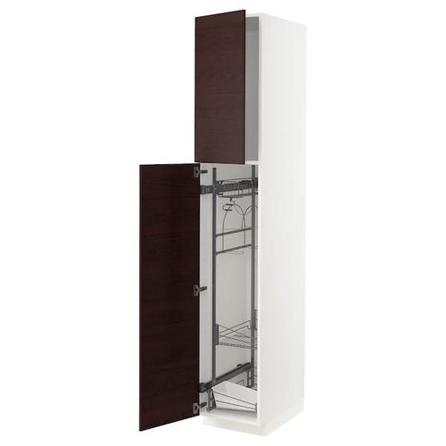 METOD - High cabinet with cleaning interior, white Askersund/dark brown ash effect , 40x60x220 cm