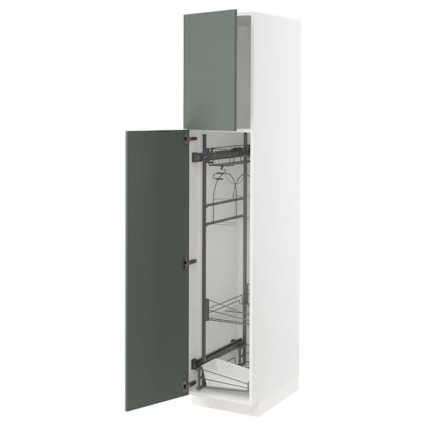 METOD - High cabinet with cleaning interior, white/Bodarp grey-green, 40x60x200 cm