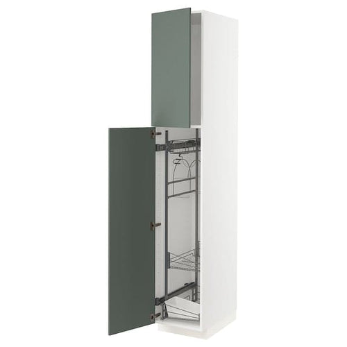 METOD - High cabinet with cleaning interior, white/Bodarp grey-green, 40x60x220 cm