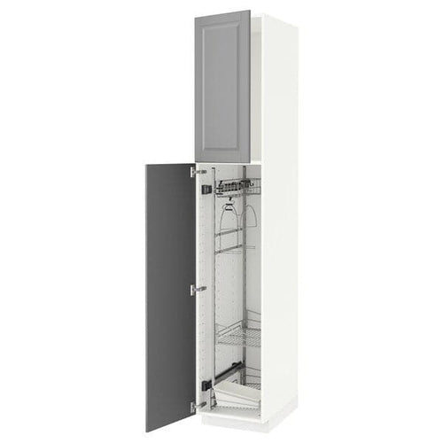 METOD - High cabinet with cleaning interior, white/Bodbyn grey, 40x60x220 cm
