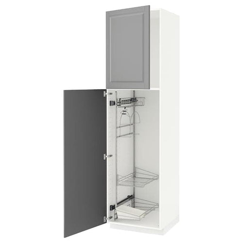 METOD - High cabinet with cleaning interior, white/Bodbyn grey , 60x60x220 cm
