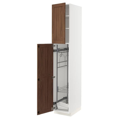 METOD - High cabinet with cleaning interior, white Enköping/brown walnut effect, 40x60x220 cm