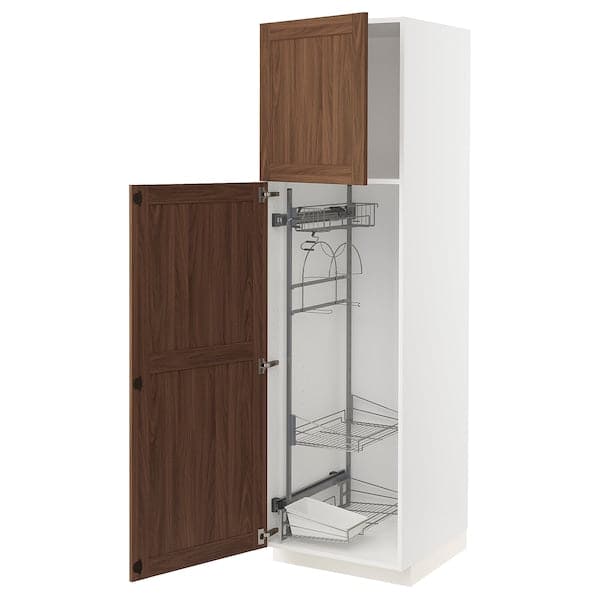 METOD - High cabinet with cleaning interior, white Enköping/brown walnut effect, 60x60x200 cm - best price from Maltashopper.com 49475167