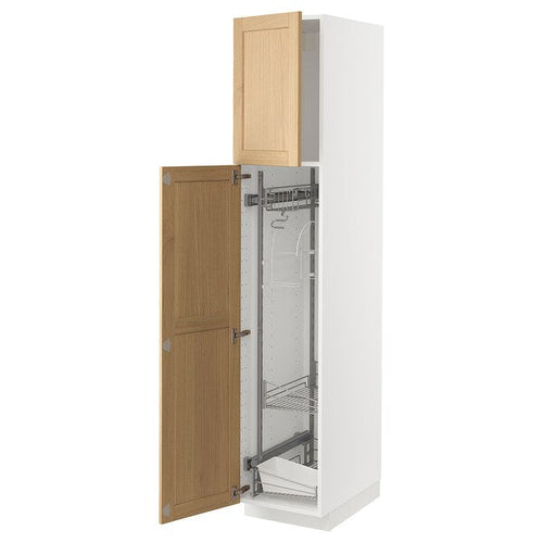 METOD - High cabinet with cleaning interior, white/Forsbacka oak, 40x60x200 cm