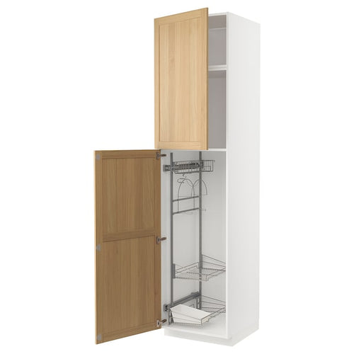 METOD - High cabinet with cleaning interior, white/Forsbacka oak, 60x60x240 cm