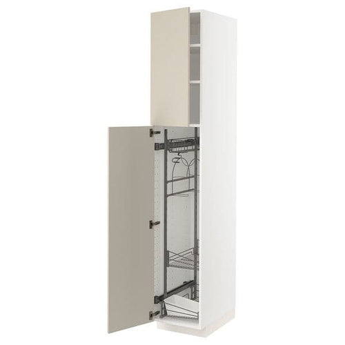 METOD - High cabinet with cleaning interior, white/Havstorp beige, 40x60x220 cm
