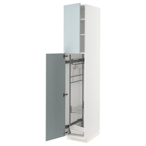 METOD - High cabinet with cleaning interior, white/Kallarp light grey-blue, 40x60x220 cm