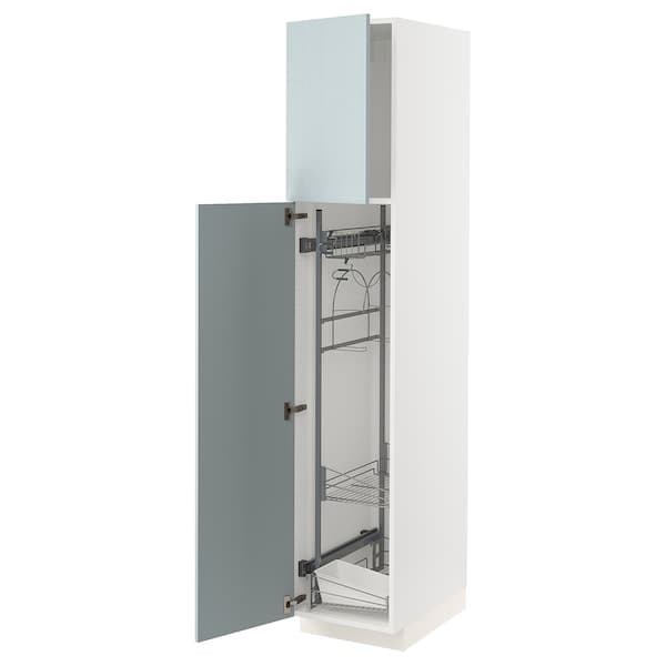 METOD - High cabinet with cleaning interior, white/Kallarp light grey-blue, 40x60x200 cm