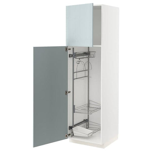 METOD - High cabinet with cleaning interior, white/Kallarp light grey-blue, 60x60x200 cm