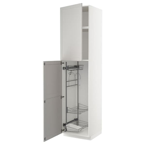 METOD - High cabinet with cleaning interior, white/Lerhyttan light grey, 60x60x240 cm