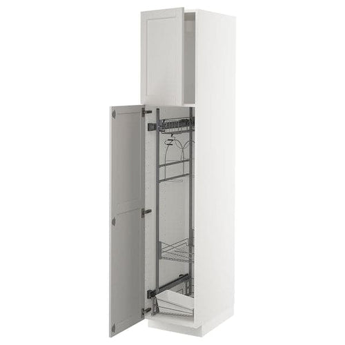 METOD - High cabinet with cleaning interior, white/Lerhyttan light grey, 40x60x200 cm
