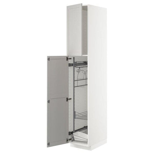 METOD - High cabinet with cleaning interior, white/Lerhyttan light grey, 40x60x220 cm