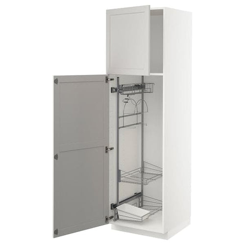 METOD - High cabinet with cleaning interior, white/Lerhyttan light grey, 60x60x200 cm