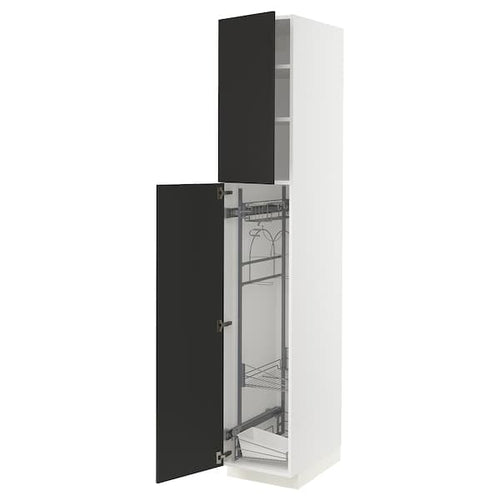 METOD - High cabinet with cleaning interior, white/Nickebo matt anthracite , 40x60x220 cm