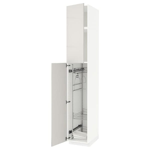 METOD - High cabinet with cleaning interior, white/Ringhult light grey, 40x60x240 cm