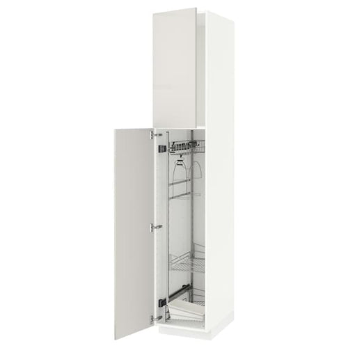 METOD - High cabinet with cleaning interior, white/Ringhult light grey, 40x60x220 cm