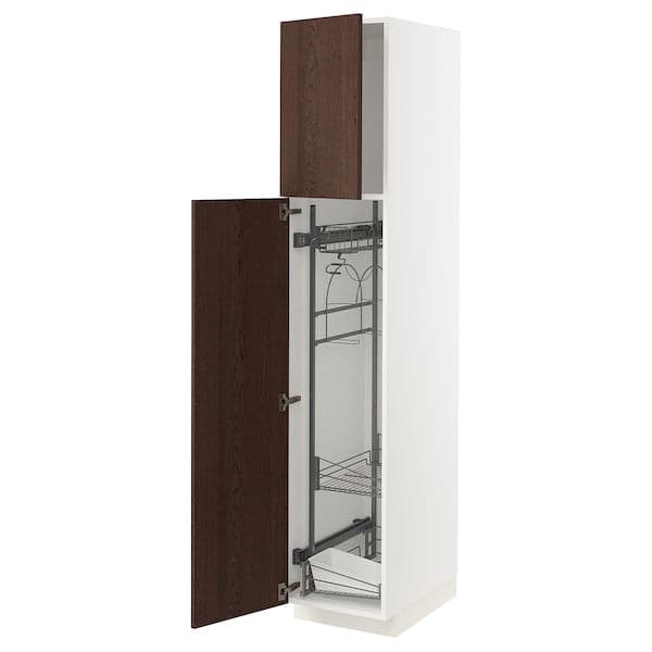 METOD - High cabinet with cleaning interior, white/Sinarp brown , 40x60x200 cm