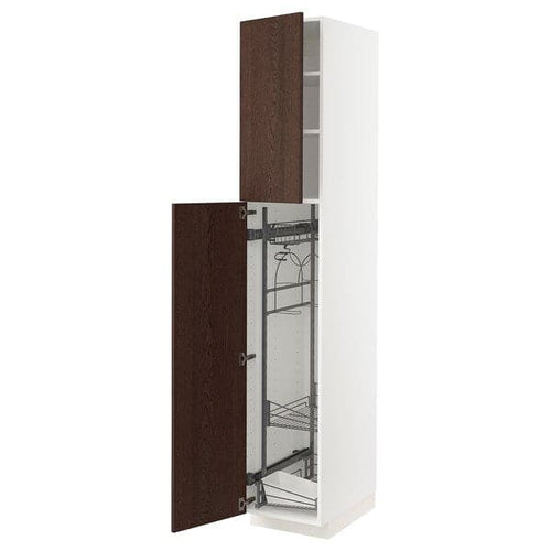 METOD - High cabinet with cleaning interior, white/Sinarp brown , 40x60x220 cm