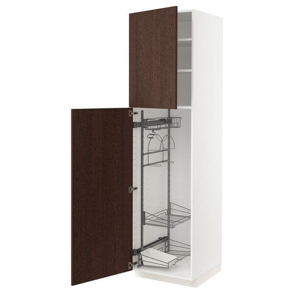 METOD - High cabinet with cleaning interior, white/Sinarp brown , 60x60x220 cm - best price from Maltashopper.com 79467613