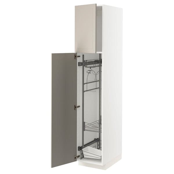 METOD - High cabinet with cleaning interior, white/Stensund beige, 40x60x200 cm - best price from Maltashopper.com 79464799