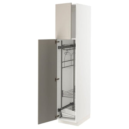 METOD - High cabinet with cleaning interior, white/Stensund beige, 40x60x200 cm