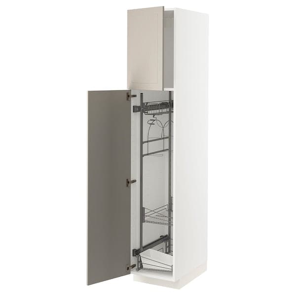 METOD - High cabinet with cleaning interior, white/Stensund beige, 40x60x200 cm