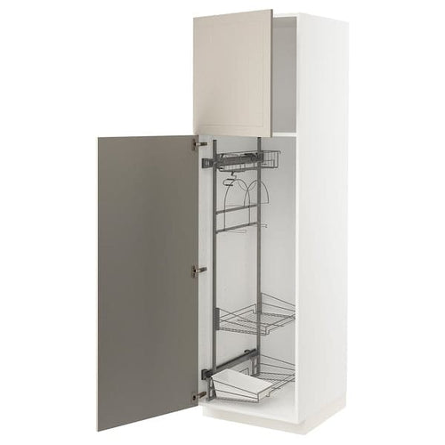 METOD - High cabinet with cleaning interior, white/Stensund beige, 60x60x200 cm