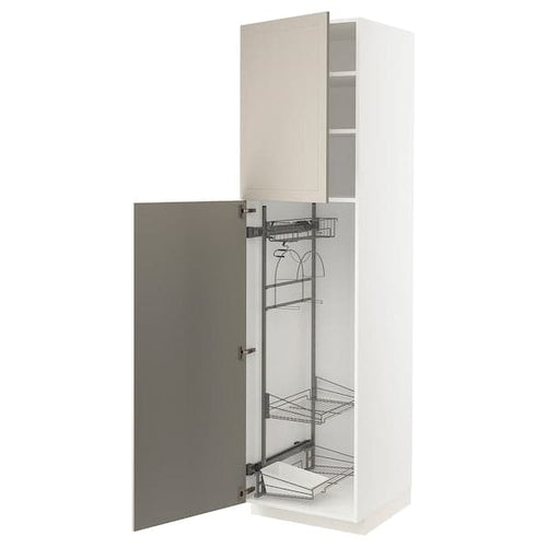 METOD - High cabinet with cleaning interior, white/Stensund beige, 60x60x220 cm