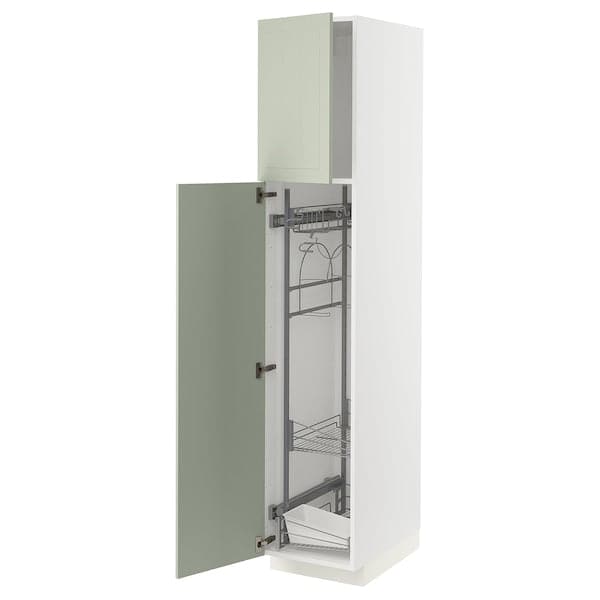 METOD - High cabinet with cleaning interior, white/Stensund light green, 40x60x200 cm