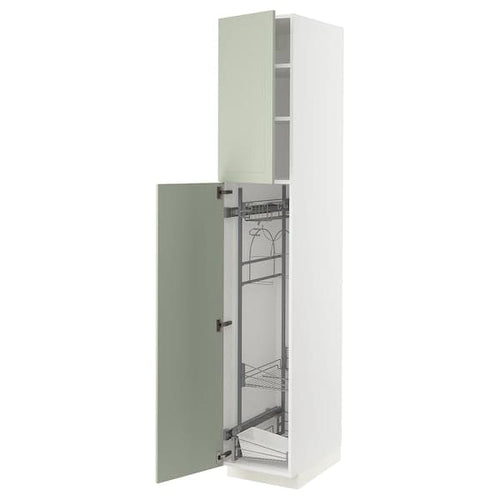 METOD - High cabinet with cleaning interior, white/Stensund light green, 40x60x220 cm