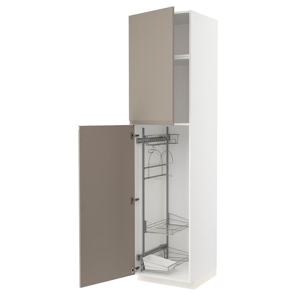 METOD - High cabinet with cleaning interior, white/Upplöv matt dark beige , 60x60x240 cm