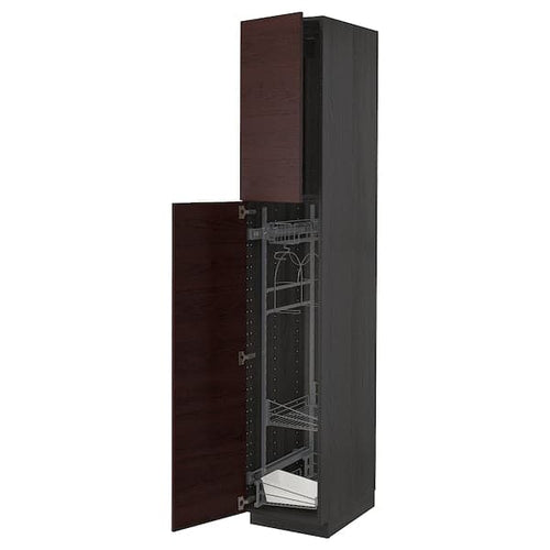 METOD - High cabinet with cleaning interior, black Askersund/dark brown ash effect , 40x60x220 cm