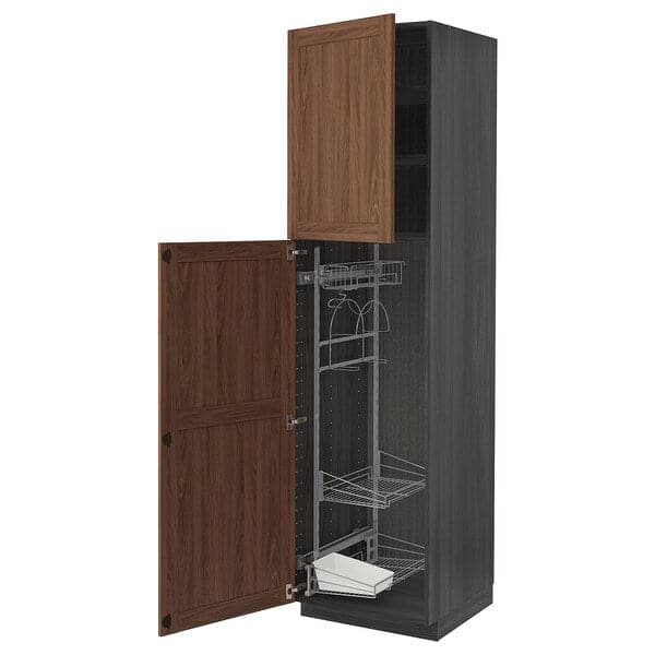 METOD - High cabinet with cleaning interior, black Enköping/brown walnut effect, 60x60x220 cm - best price from Maltashopper.com 29476399