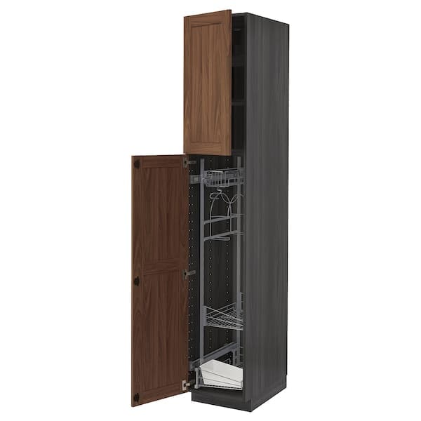 METOD - High cabinet with cleaning interior, black Enköping/brown walnut effect, 40x60x220 cm - best price from Maltashopper.com 49476398