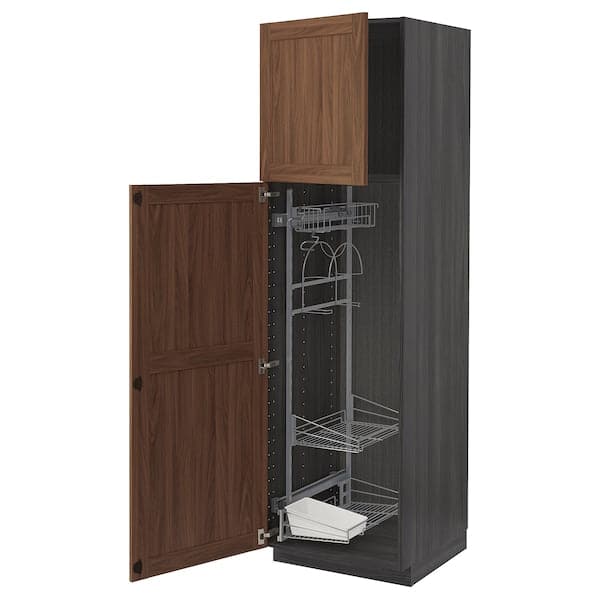 METOD - High cabinet with cleaning interior, black Enköping/brown walnut effect, 60x60x200 cm - best price from Maltashopper.com 69476397
