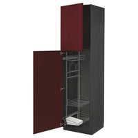 METOD - High cabinet with cleaning interior, black Kallarp/high-gloss dark red-brown , 60x60x220 cm - best price from Maltashopper.com 59457568