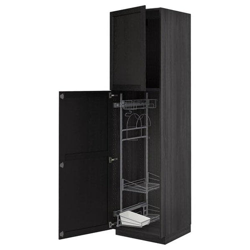 METOD - High cabinet with cleaning interior, black/Lerhyttan black stained, 60x60x220 cm