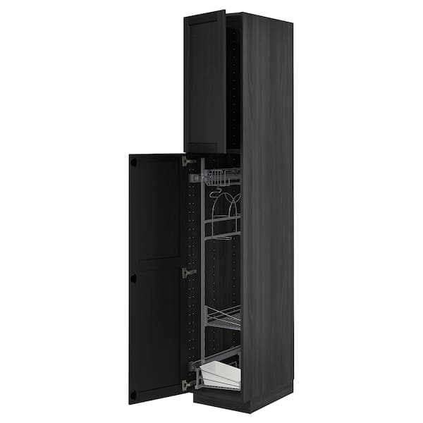 METOD - High cabinet with cleaning interior, black/Lerhyttan black stained , 40x60x220 cm - best price from Maltashopper.com 69469108